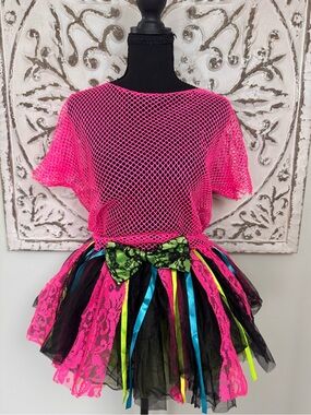 Kids Neon Pink Fishnet Top and Tulle Skirt Costume